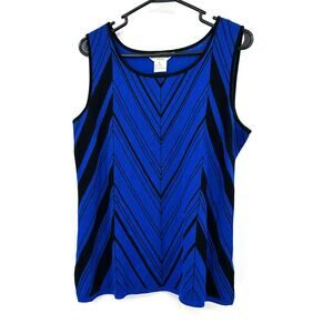 Exclusively Misook Size Large Sleeveless‎ Blouse Blue Black Tank Top Shirt